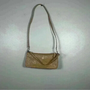Gianni Bernini Croc Embossed Shoulder Bag Tan‎ Faux Leather Zipper Closure
